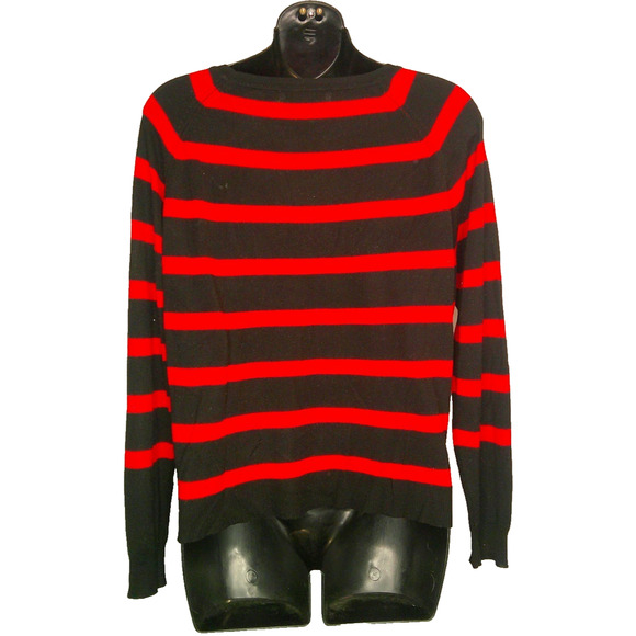 Zara Knit Small Women's Black & Red Striped Long Sleeve Lightweight Sweater - Picture 4 of 5